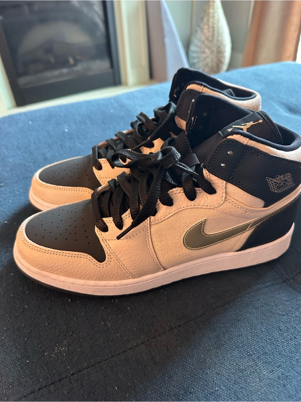 Jordan Mid-Top Sneakers in Black and Cream with Metallic Silver Swoosh